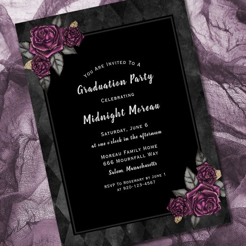 Gothic Roses Black Graduation Invitation