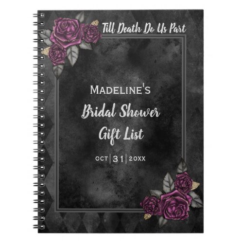 Gothic Roses Bridal Shower Gift List Notebook