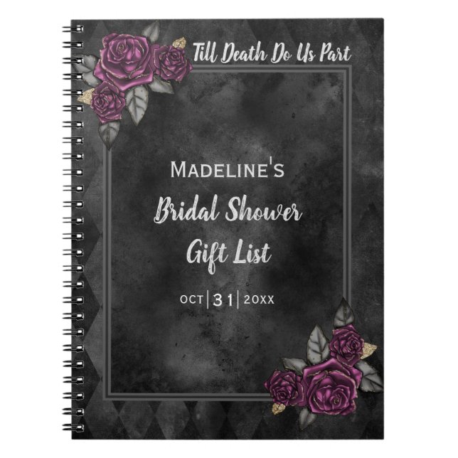 Gothic Roses Bridal Shower Gift List Notebook (Front)