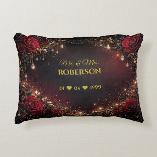 Gothic Roses Couples Name & Wedding Date Accent Pillow