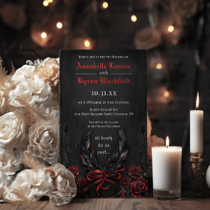 Gothic Roses Floral Black and Red Wedding Invitation
