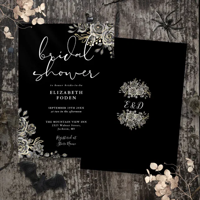 Gothic Roses Floral Black And White Bridal Shower Invitation | Zazzle