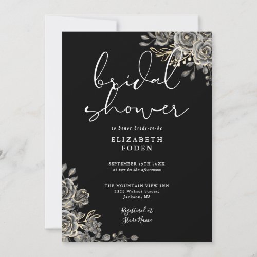 Gothic Roses Floral Black And White Bridal Shower Invitation