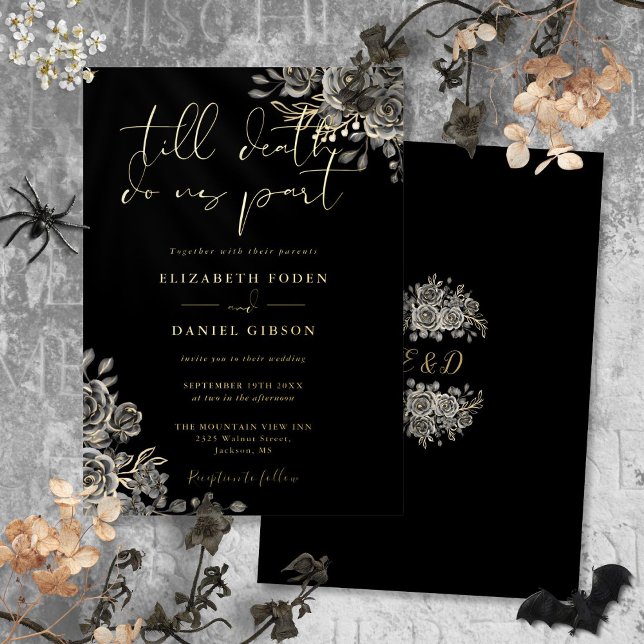 Gothic Roses Floral Wedding Black And Gold Foil Invitation (Gothic Roses Floral Wedding Black And Gold Foil Invitation)