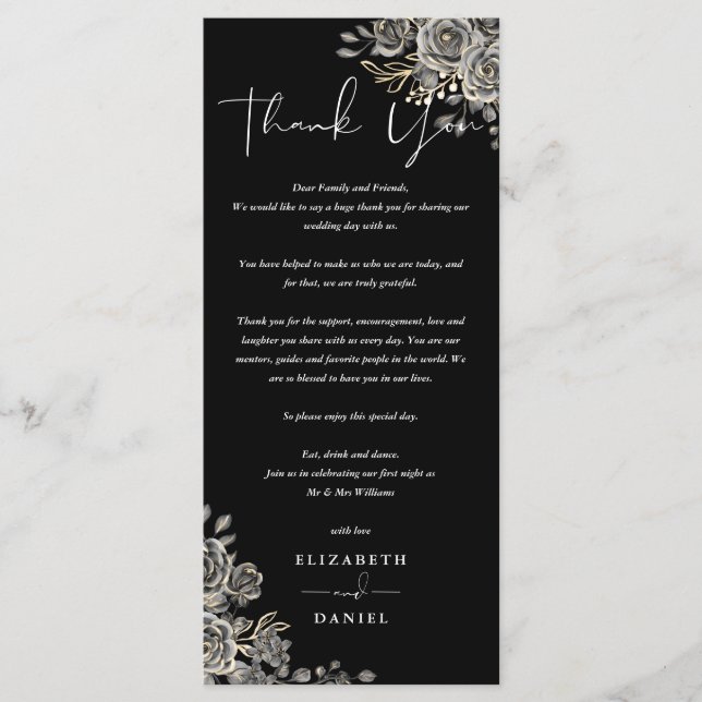 Gothic Roses Floral Wedding Thank You Place Card (Front)