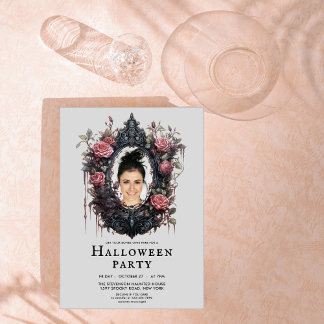 Gothic roses frame with custom photo invitation