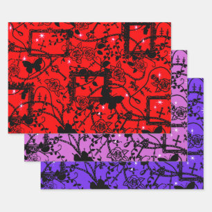 Gothic Roses Frames And Butterflies Wrapping Paper Sheets