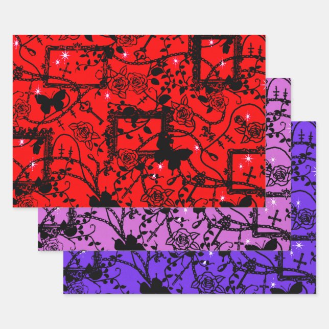 Gothic Roses Frames And Butterflies Wrapping Paper Sheets (Set)