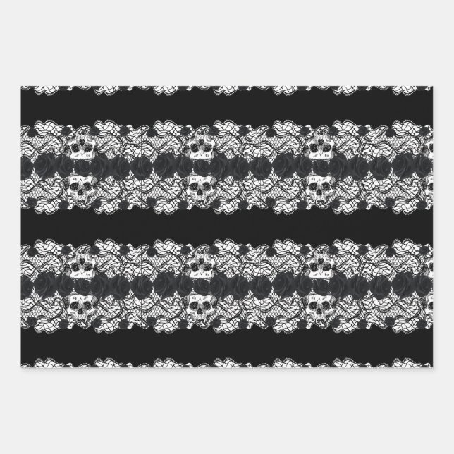 Gothic:roses,lace and skulls wrapping paper sheets (Front)