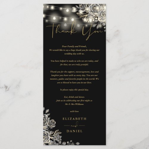 Gothic Roses Lights Wedding Thank You Place Card