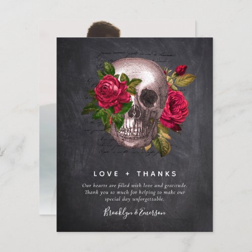 Gothic Roses Skull Black Wedding Thank You Card