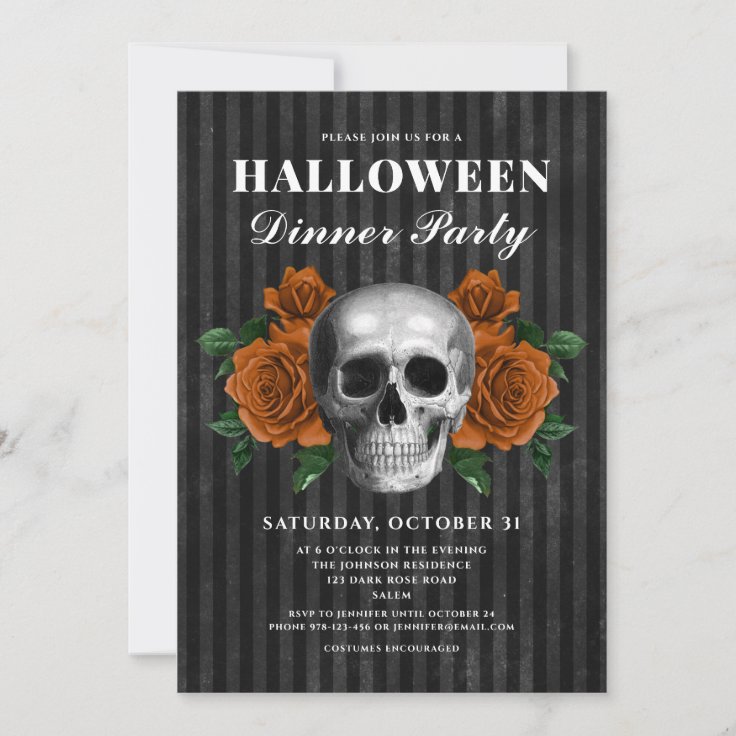 Gothic Roses & Skull Halloween Dinner Party Invitation Zazzle