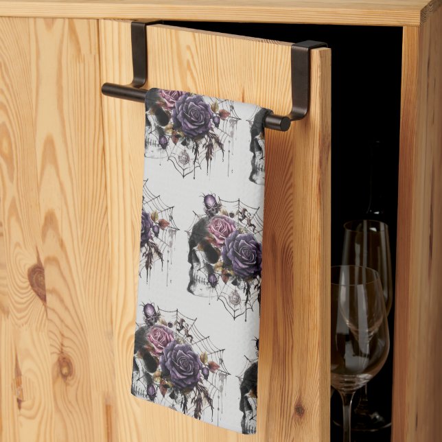 Gothic roses & skull Halloween party pattern Kitchen Towel (Thirds Fold)