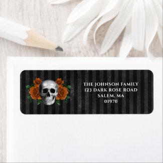 Gothic Roses Skull Halloween Return Address