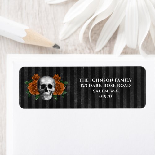 Gothic Roses Skull Halloween Return Address Label