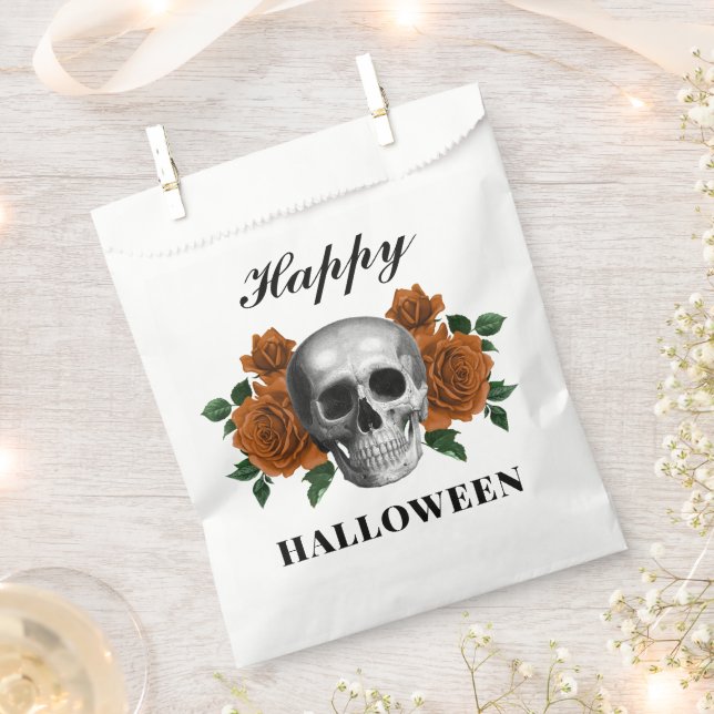 Gothic Roses & Skull Happy Halloween Favor Bag (Clipped)