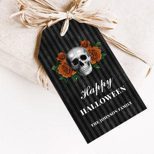 Gothic Roses & Skull Happy Halloween Gift Tags