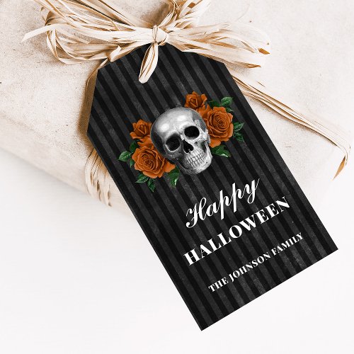 Gothic Roses  Skull Happy Halloween Gift Tags