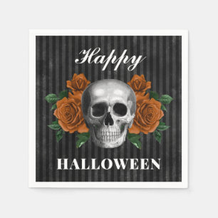 Gothic Roses & Skull Happy Halloween  Napkins
