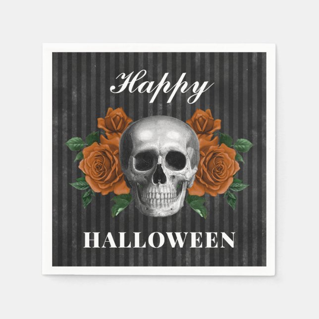 Gothic Roses & Skull Happy Halloween  Napkins (Front)