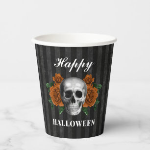Gothic Roses & Skull Happy Halloween Paper Cups