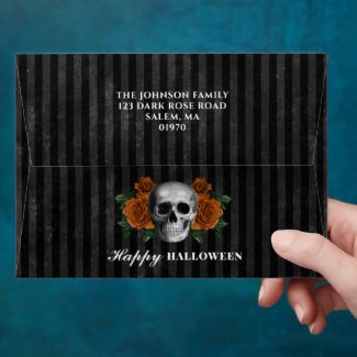 Gothic Roses Skull Happy Halloween Return Address
