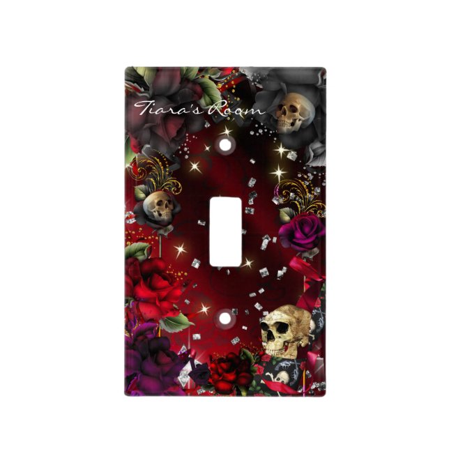 Gothic Roses & Skulls Bling Light Switch Cover (Front)