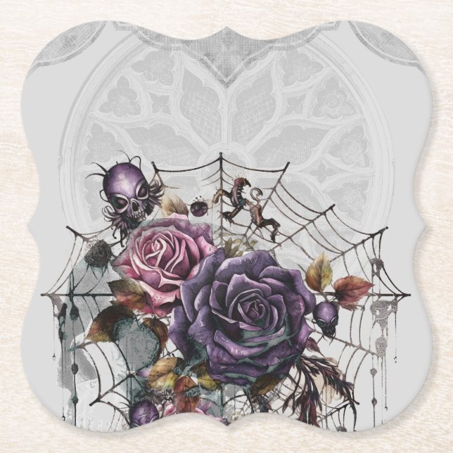 Gothic roses spooky Halloween party Paper Coaster (Front)