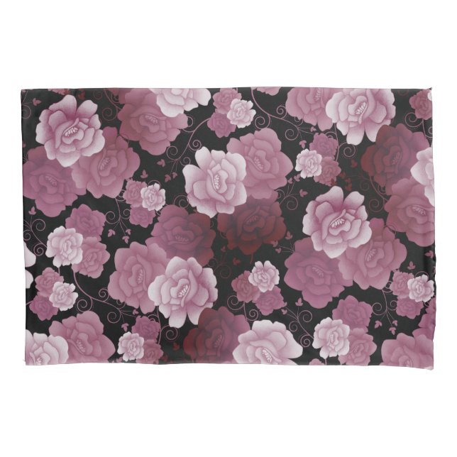 Gothic Roses & Vines in Muted Purple & Black Pillow Case (Front)