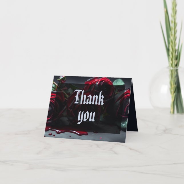 Gothic Roses Wedding Thank You Card (Front)