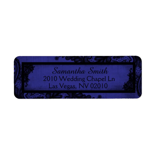 Gothic Royal Blue Black Lace Grunge Wedding Labels (Front)