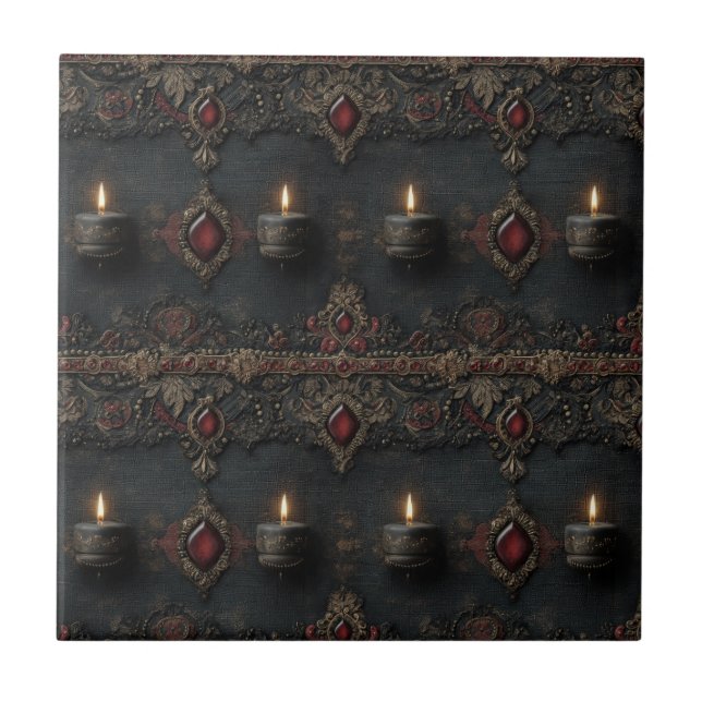 Gothic Ruby Candle Tapestry Ceramic Tile (Front)