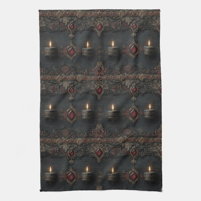 Gothic Ruby Candle Tapestry Kitchen Towel (Vertical)