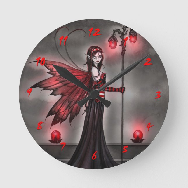 Gothic Ruby Fantasy Fairy Art Clock (Front)