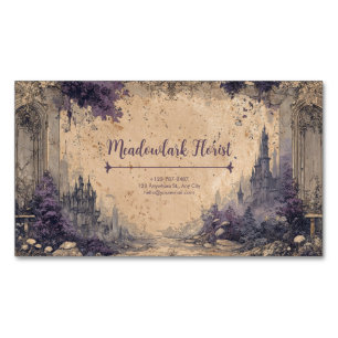 Gothic Ruin Castle Purple Panorama Vintage Business Card Magnet
