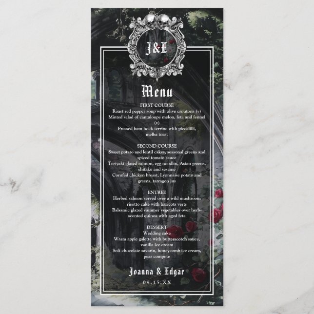Gothic Ruins Floral Roses Wedding Menu (Front)