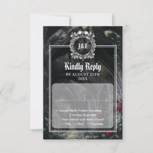 Gothic Ruins Roses Floral Monogram Wedding RSVP Card