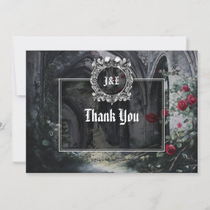 Gothic Ruins Roses Floral Monogram Wedding Thank You Card
