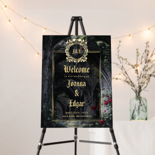 Gothic Ruins Wedding Black And Gold Welcome Sign