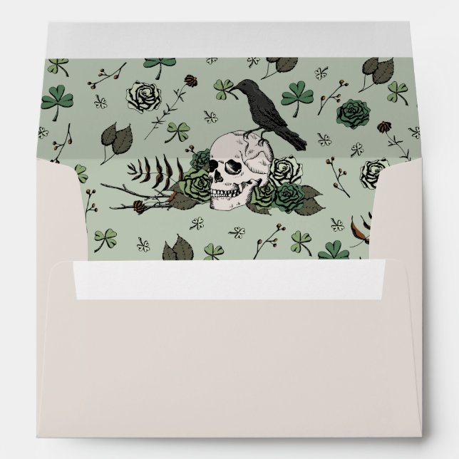 Gothic Sage & Ivory Irish Floral Skulls & Roses Envelope (Back (Bottom))