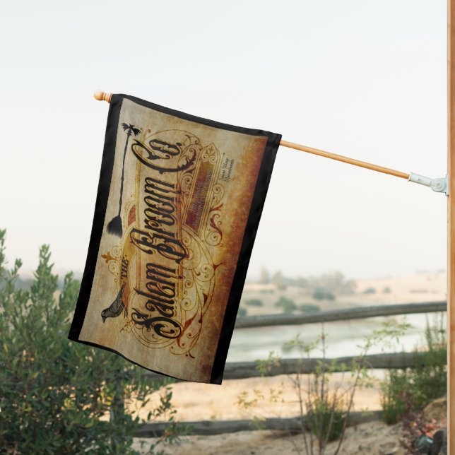 Gothic Salem Broom Company Halloween House Flag (Insitu (Back))