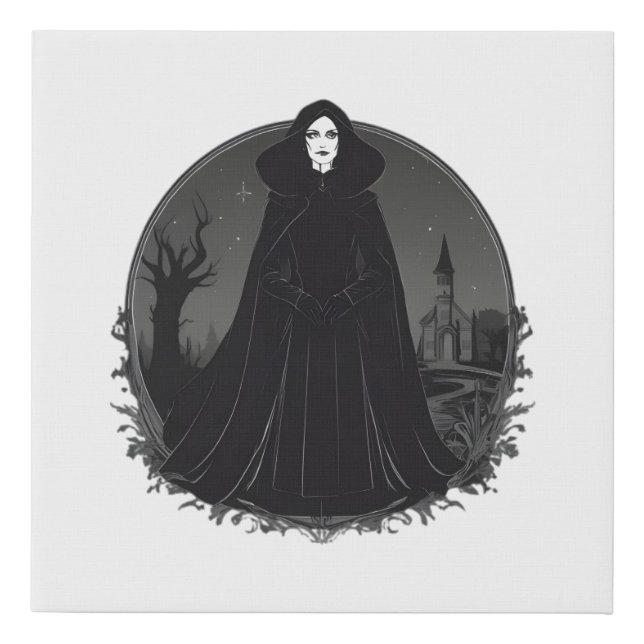 Gothic Salem Witch at Midnight Faux Canvas Print (Front)