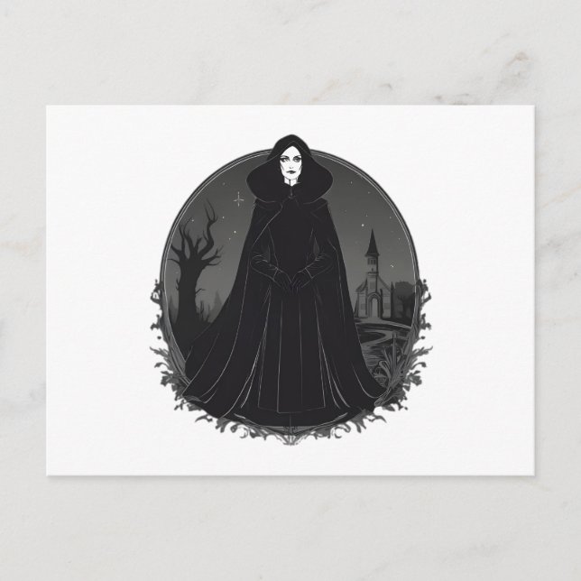 Gothic Salem Witch at Midnight Holiday Postcard (Front)