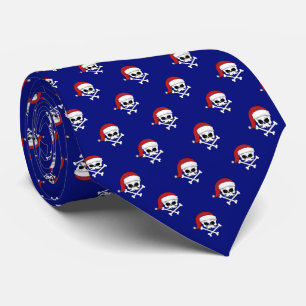 Gothic Santa Skull and Crossbones Christmas Blue Neck Tie