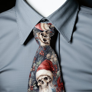 Gothic Santa Skulls in Red Santa Hats Gothmas Neck Tie