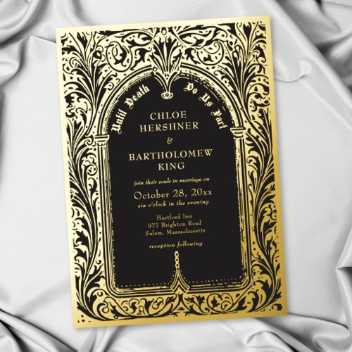 Gothic Sapphire Black Medieval Until Death Wedding Foil Invitation