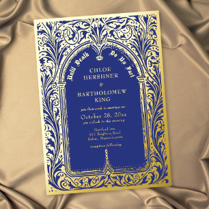 Gothic Sapphire Blue Medieval Until Death Wedding Foil Invitation