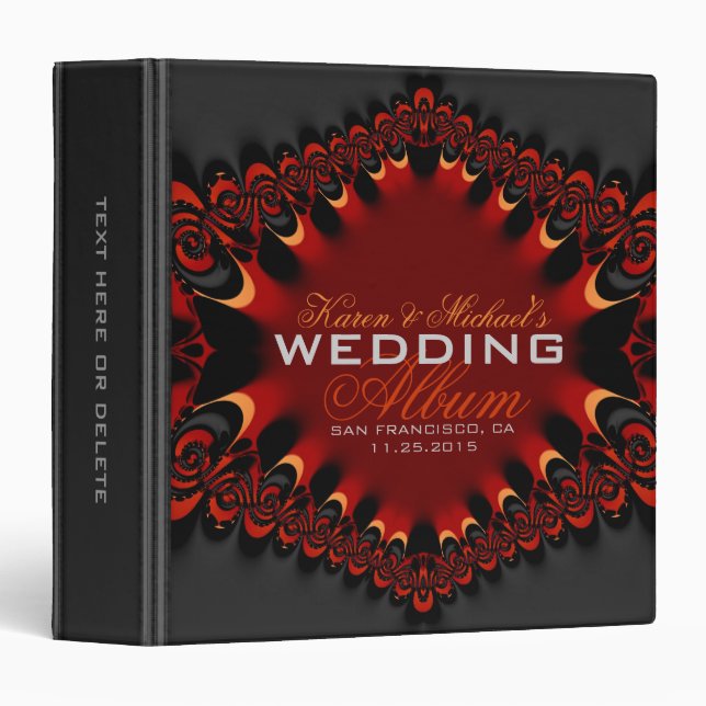 Gothic Satin Red+Black Wedding Album Binder (Front/Spine)
