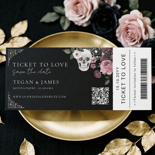Gothic Save the Date Boarding Pass WeddingTicket Invitation (Gothic Save the Date Boarding Pass WeddingTicket Invitation)