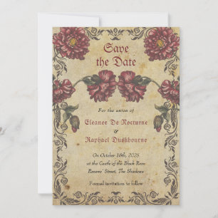 Gothic Save the Date Card with Dark Flowers